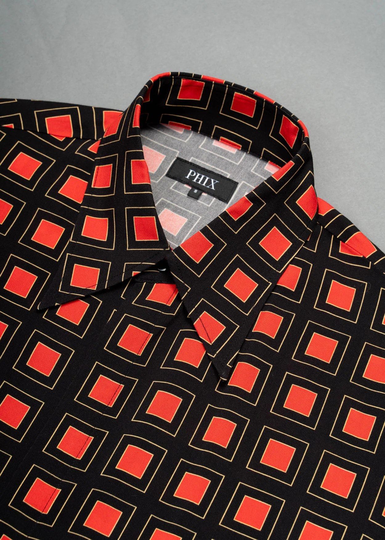 70s Burnt Orange Geometric Square Viscose Shirt - Image 4