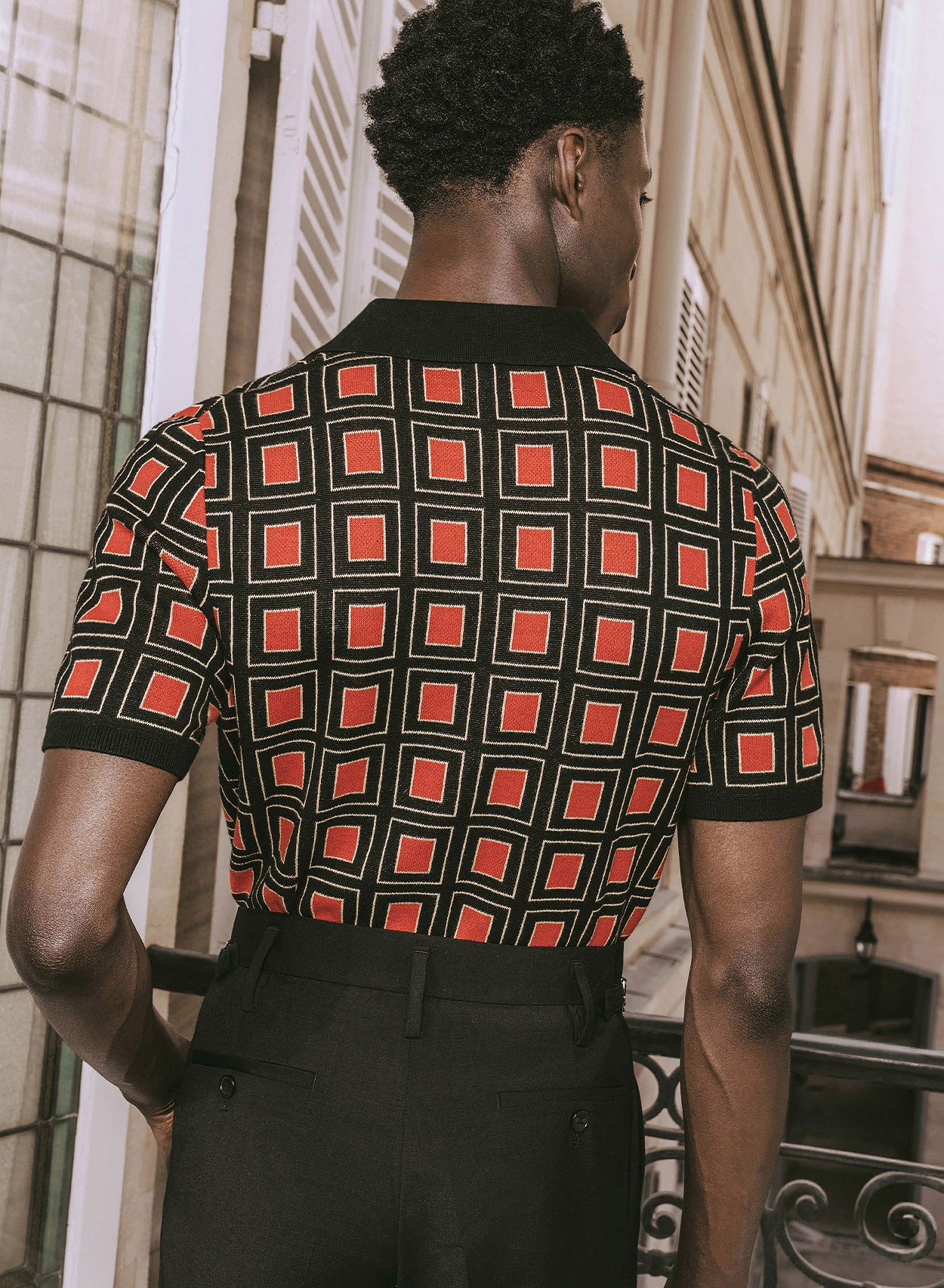 70s Burnt Orange Geometric Square Zip Knitted Polo - Image 4