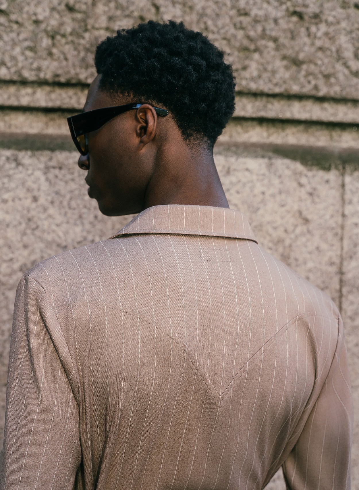 Beige Double Breasted Pinstripe Shirt - Image 5
