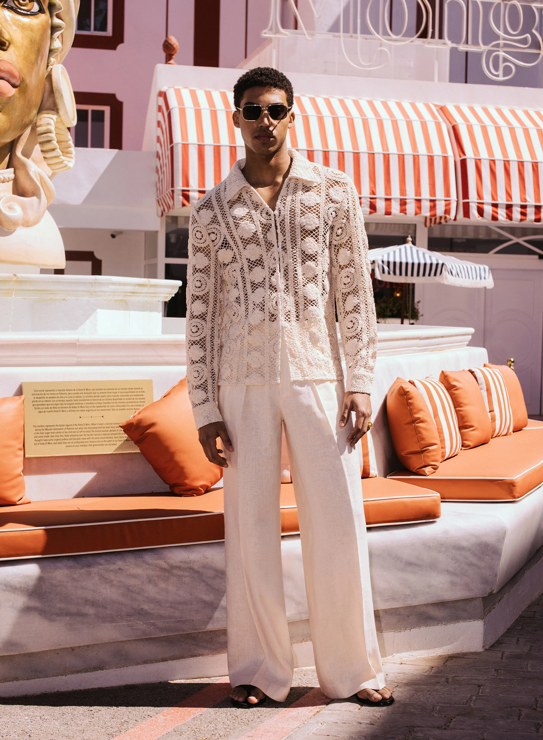 Off-White Long Sleeve Circular Crochet Shirt - Image 3