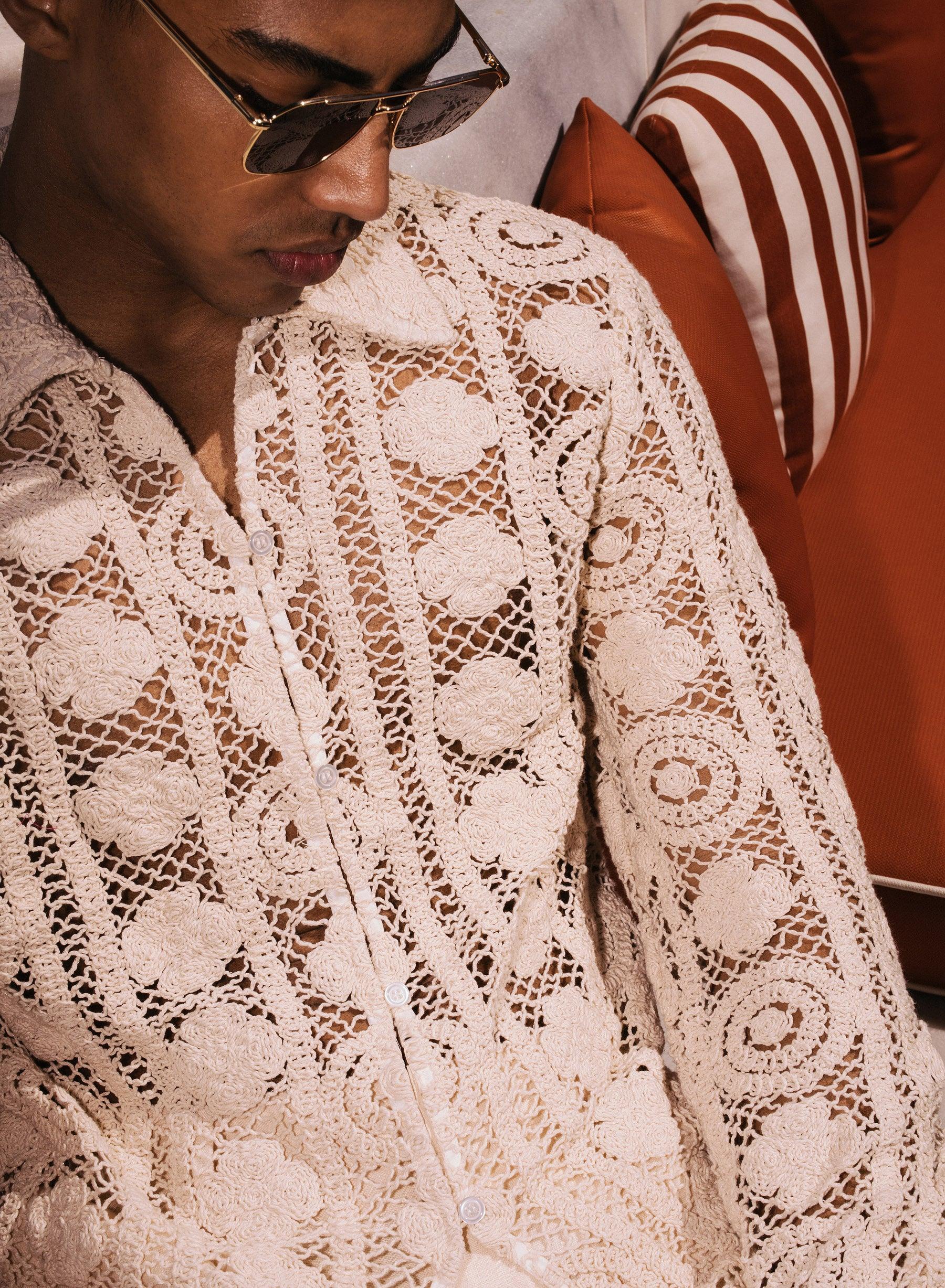 Off-White Long Sleeve Circular Crochet Shirt - Image 5