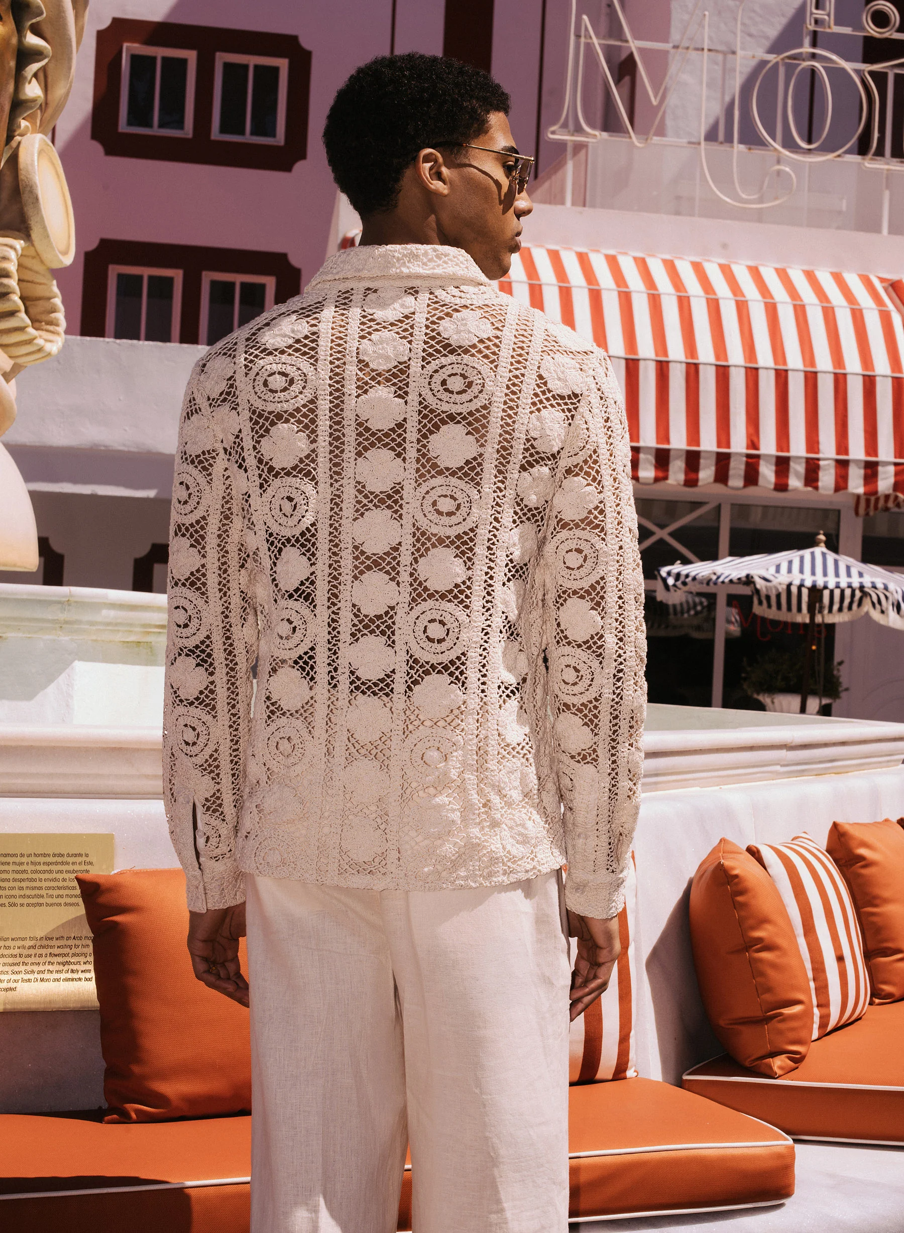 Off-White Long Sleeve Circular Crochet Shirt - Image 6