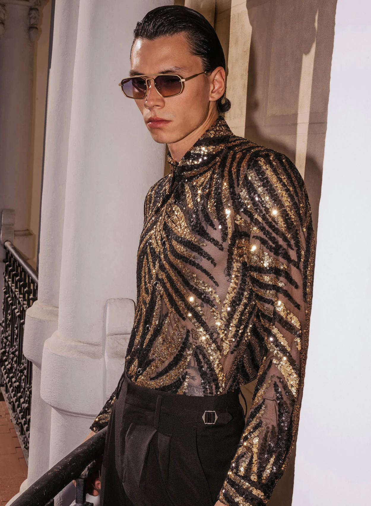 Black and Gold Zebra Sequin Embellished Shirt - Image 3