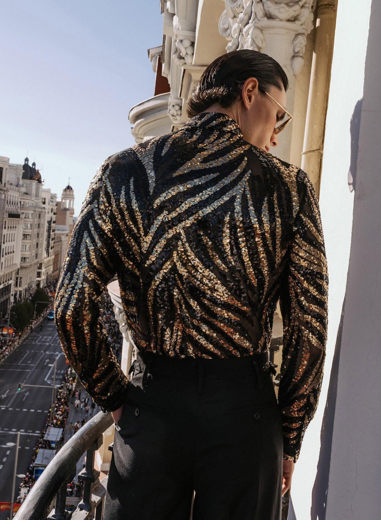 Black and Gold Zebra Sequin Embellished Shirt - Image 4