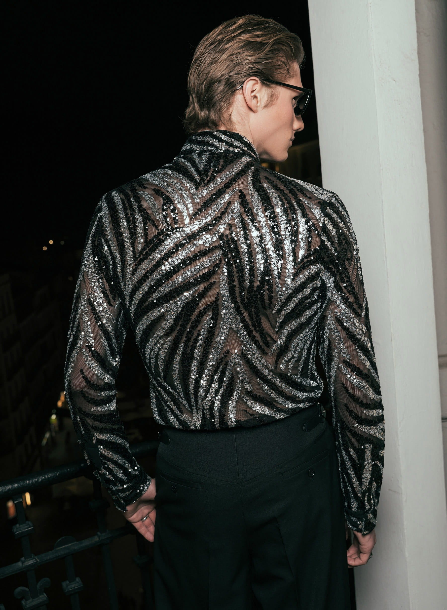 Black and Silver Zebra Sequin Embellished Shirt - Image 3