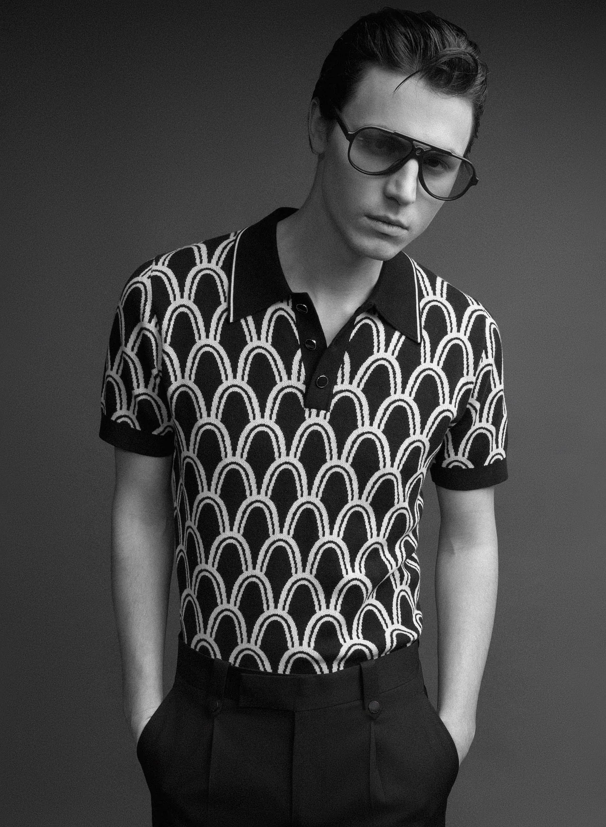 Black Art Deco Arch Cotton Knitted Polo - Image 2
