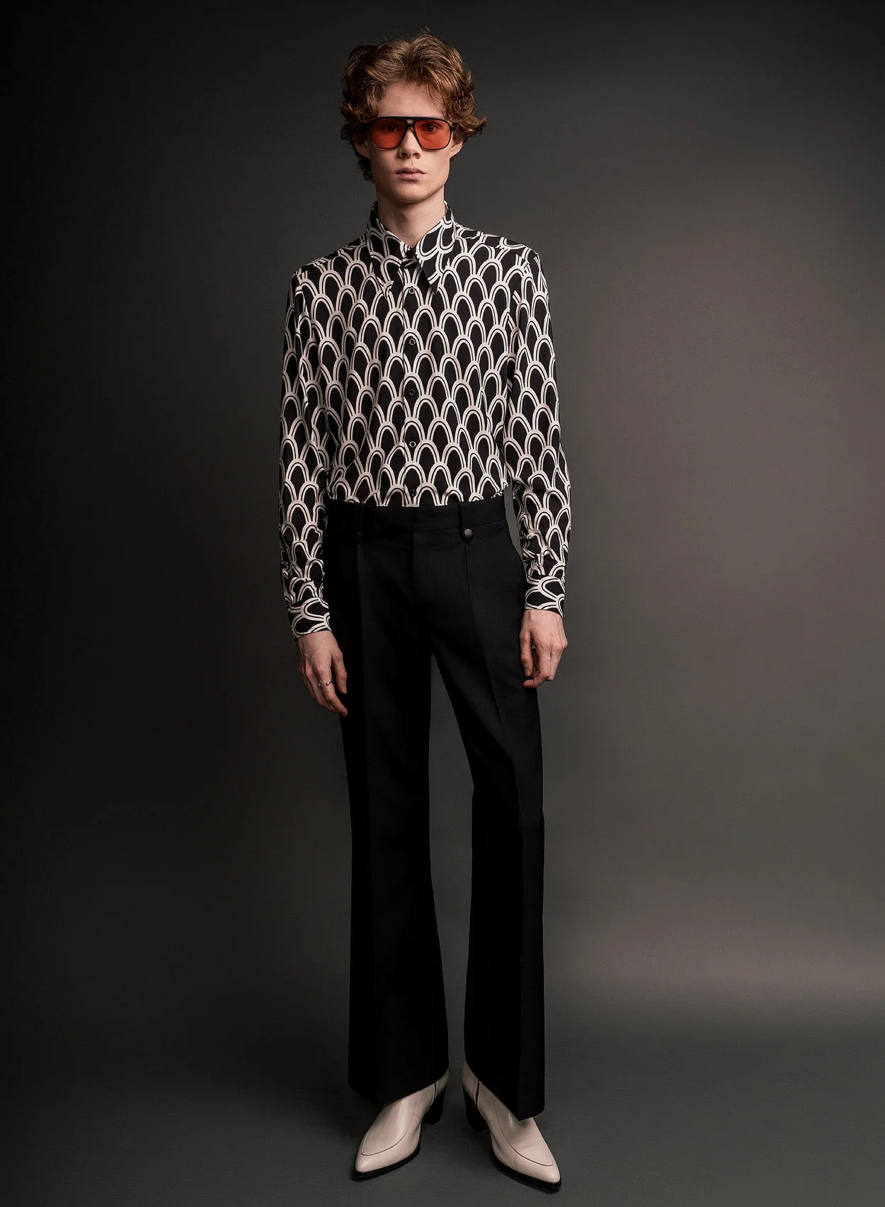 Black Art Deco Arch Geometric Viscose Shirt - Image 4