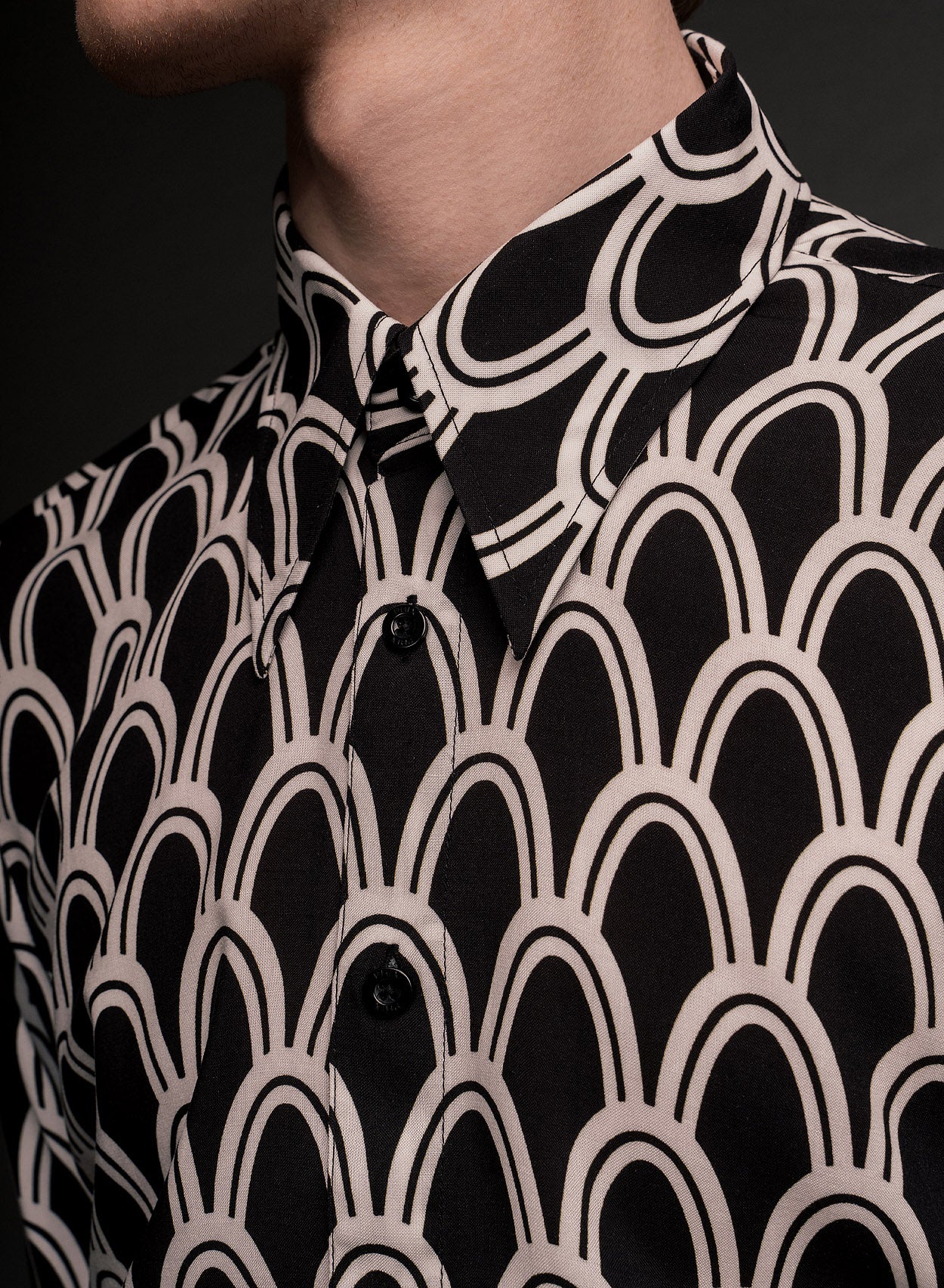 Black Art Deco Arch Geometric Viscose Shirt - Image 6