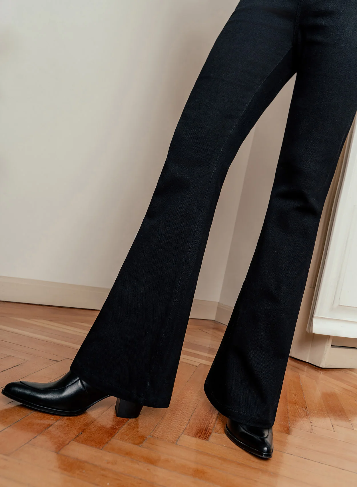 Black Bell Bottom Denim Flared Jeans - Image 2