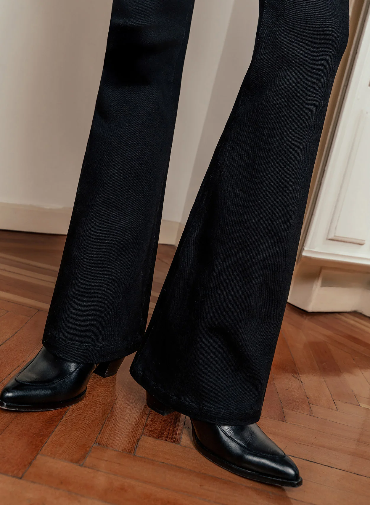 Black Bell Bottom Denim Flared Jeans - Image 3