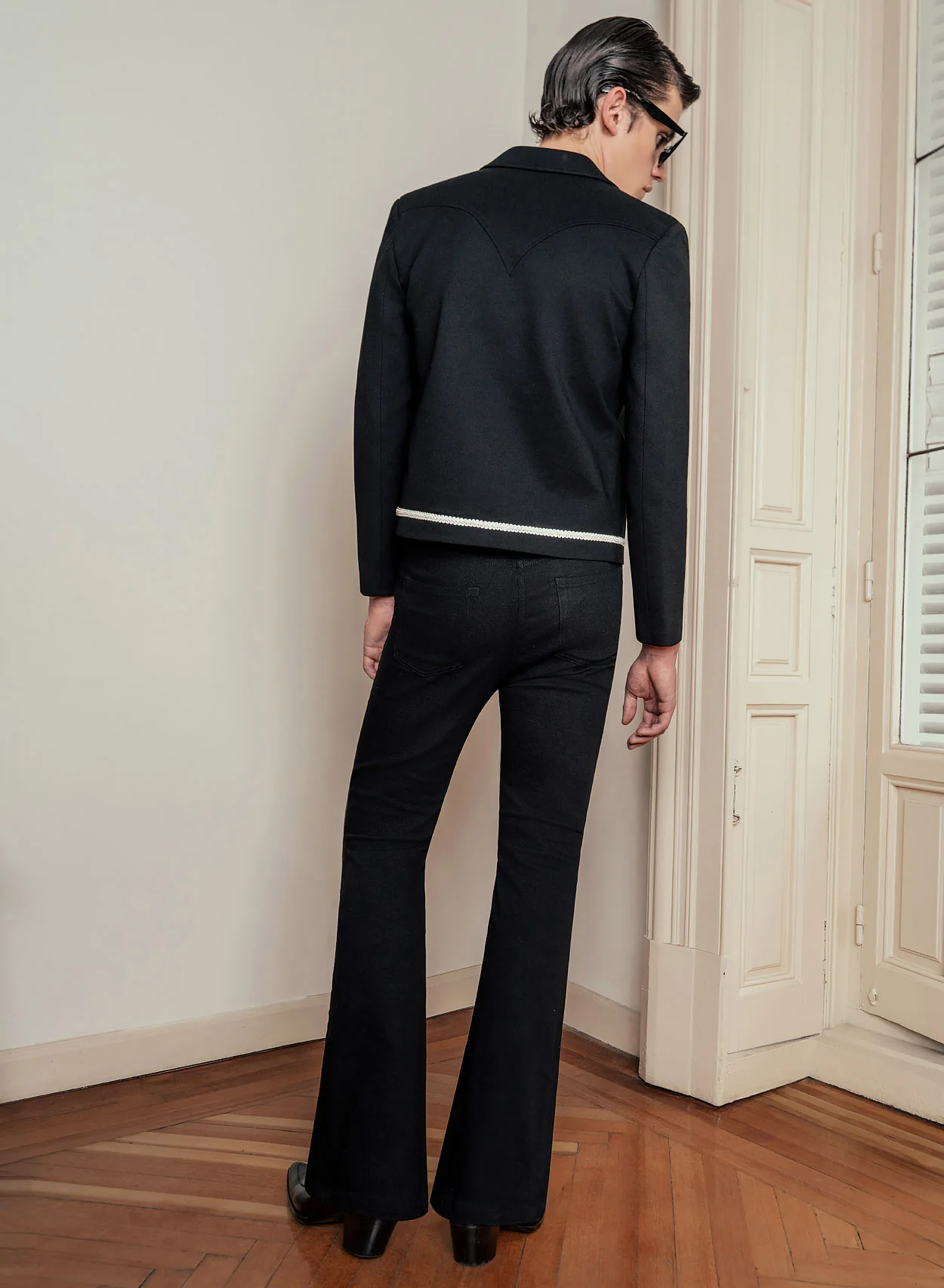 Black Bell Bottom Denim Flared Jeans - Image 4