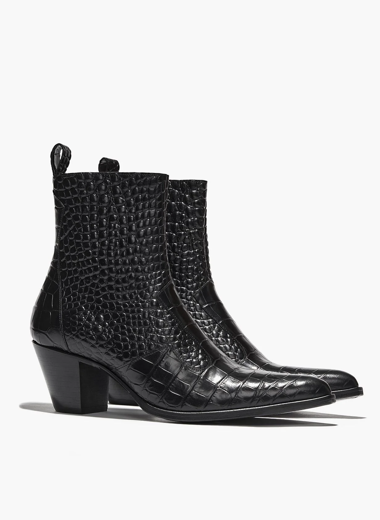 Angie Black Croc Effect 60MM Leather Boot - Image 3