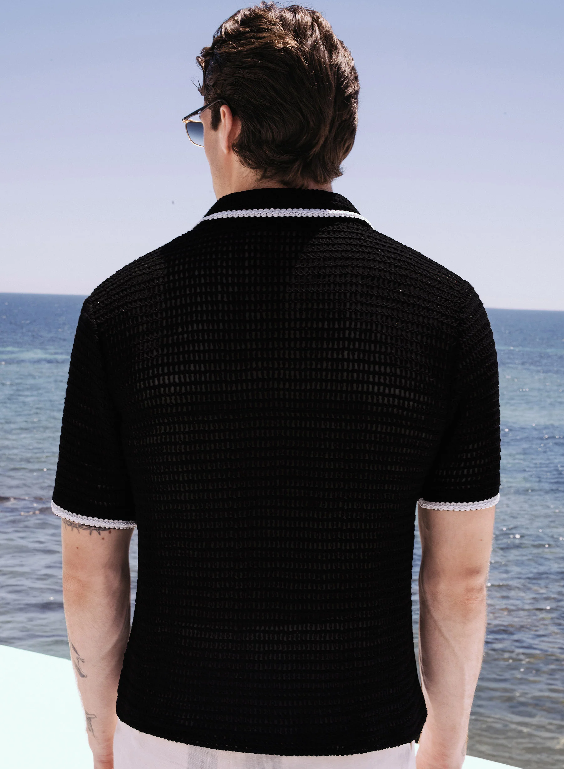 Black Crochet Cuban Shirt - Image 3