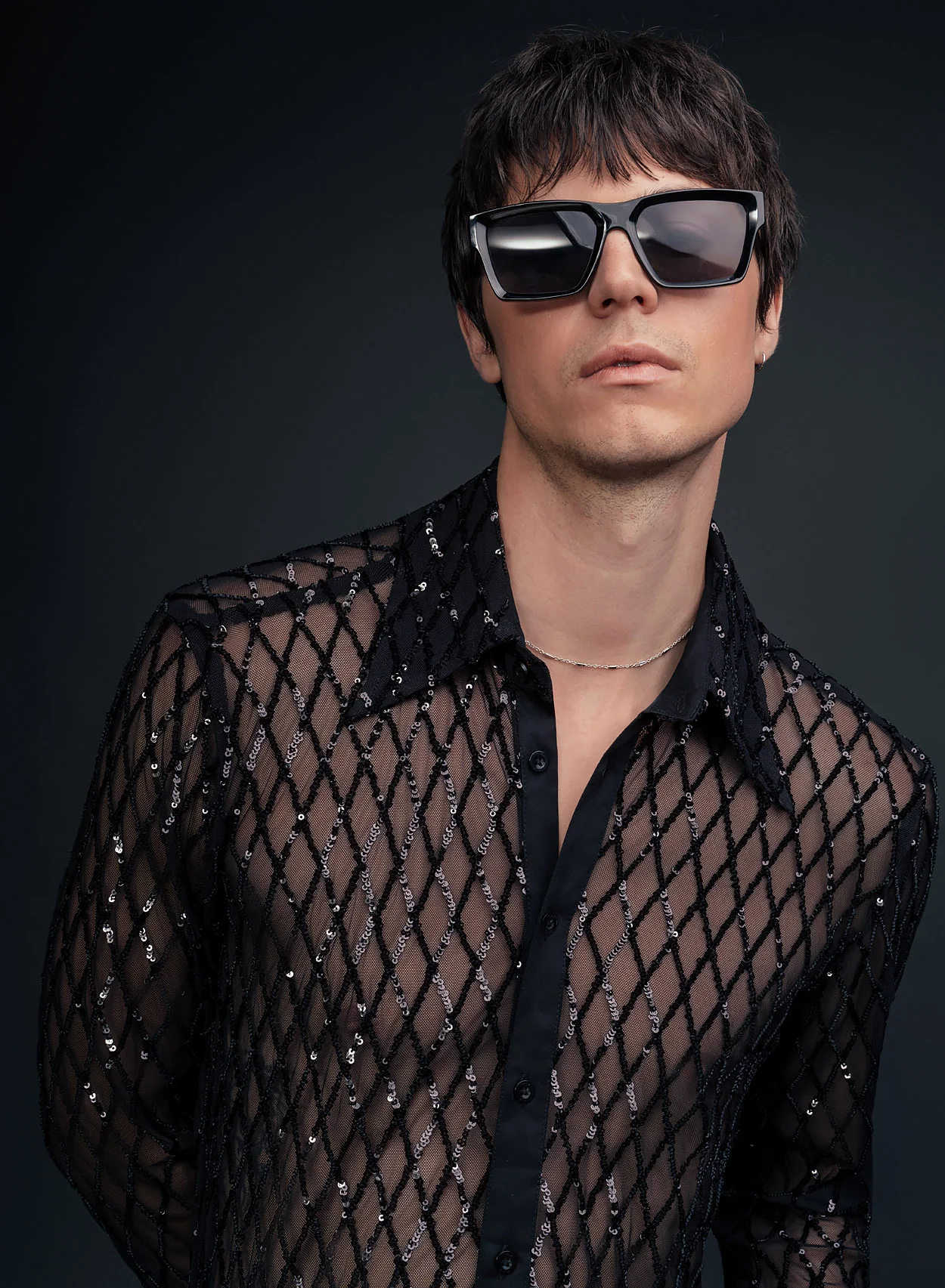 Black Diamond Sequin Embellished Lace Shirt - Image 2