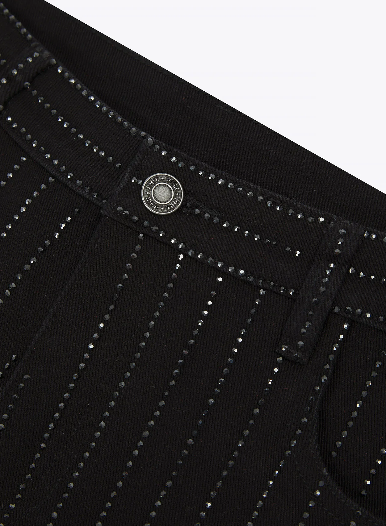 Black Diamante Pin Stripe Denim Flare Jeans - Image 6