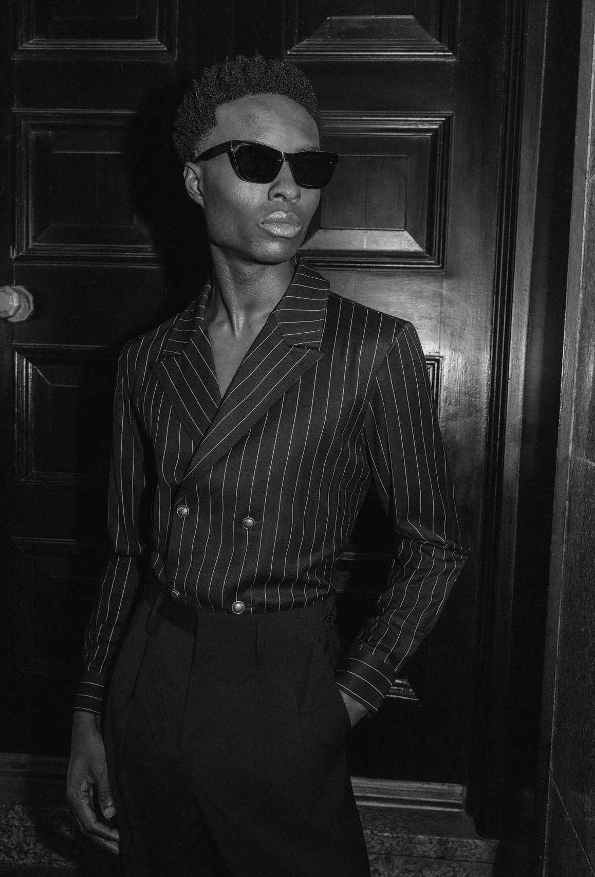 Black Double Breasted Pinstripe Shirt - Image 5