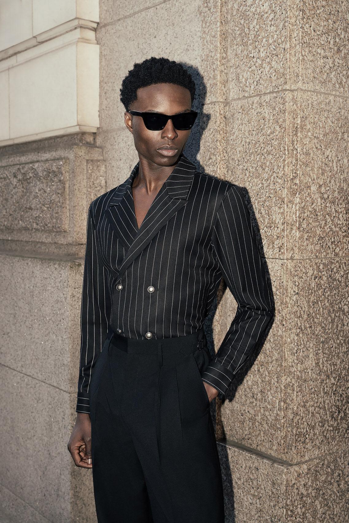 Black Double Breasted Pinstripe Shirt - Image 6
