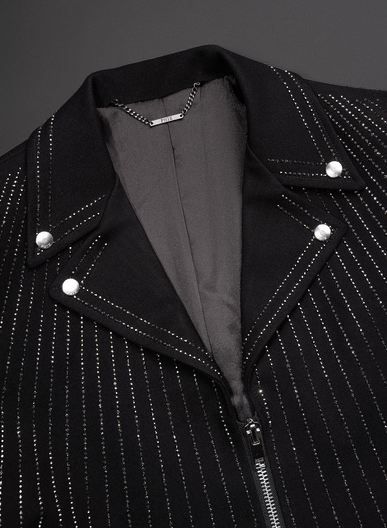 Black Embellished Rhinestone Biker Jacket - Image 3