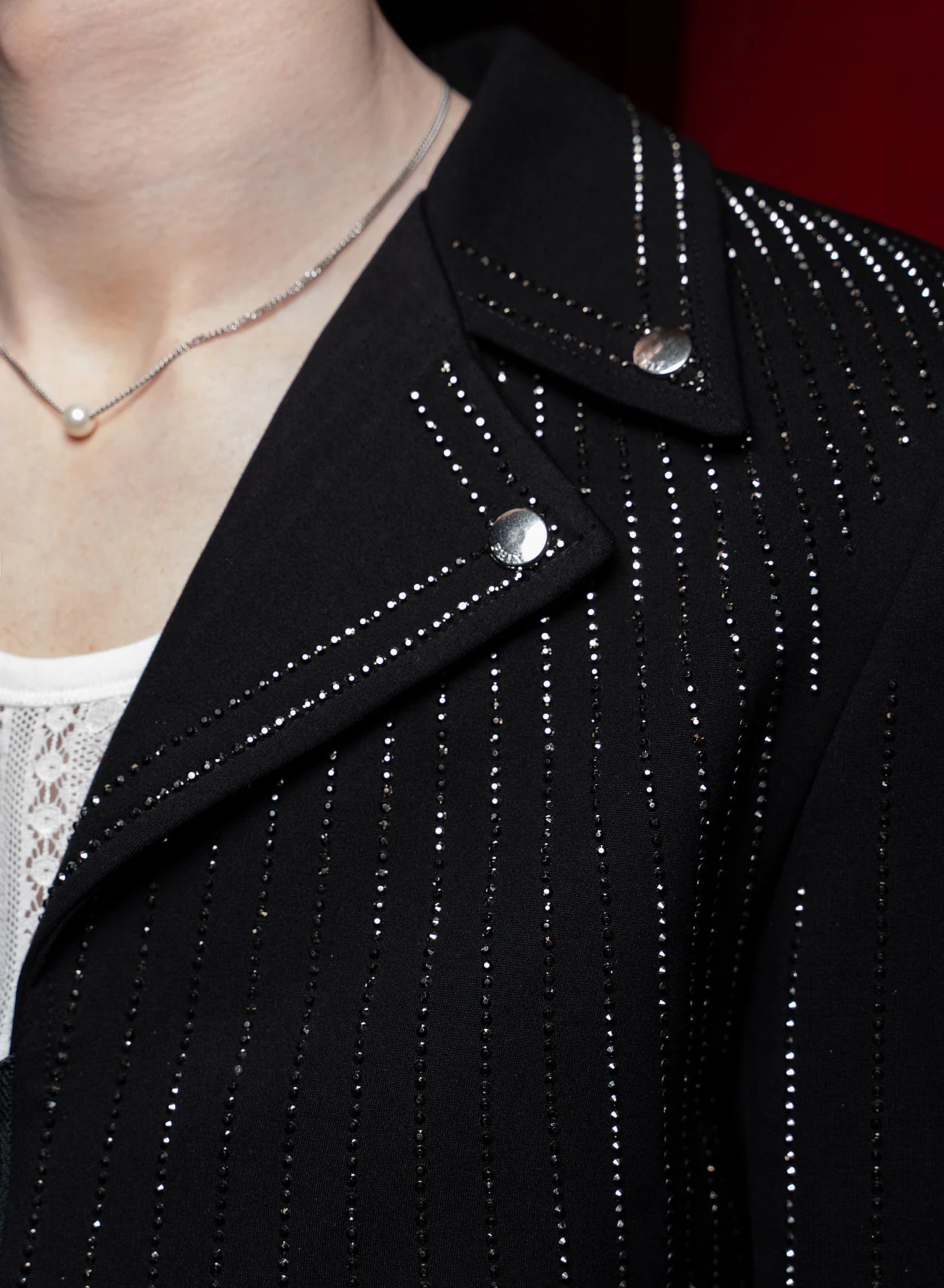 Black Embellished Rhinestone Biker Jacket - Image 5