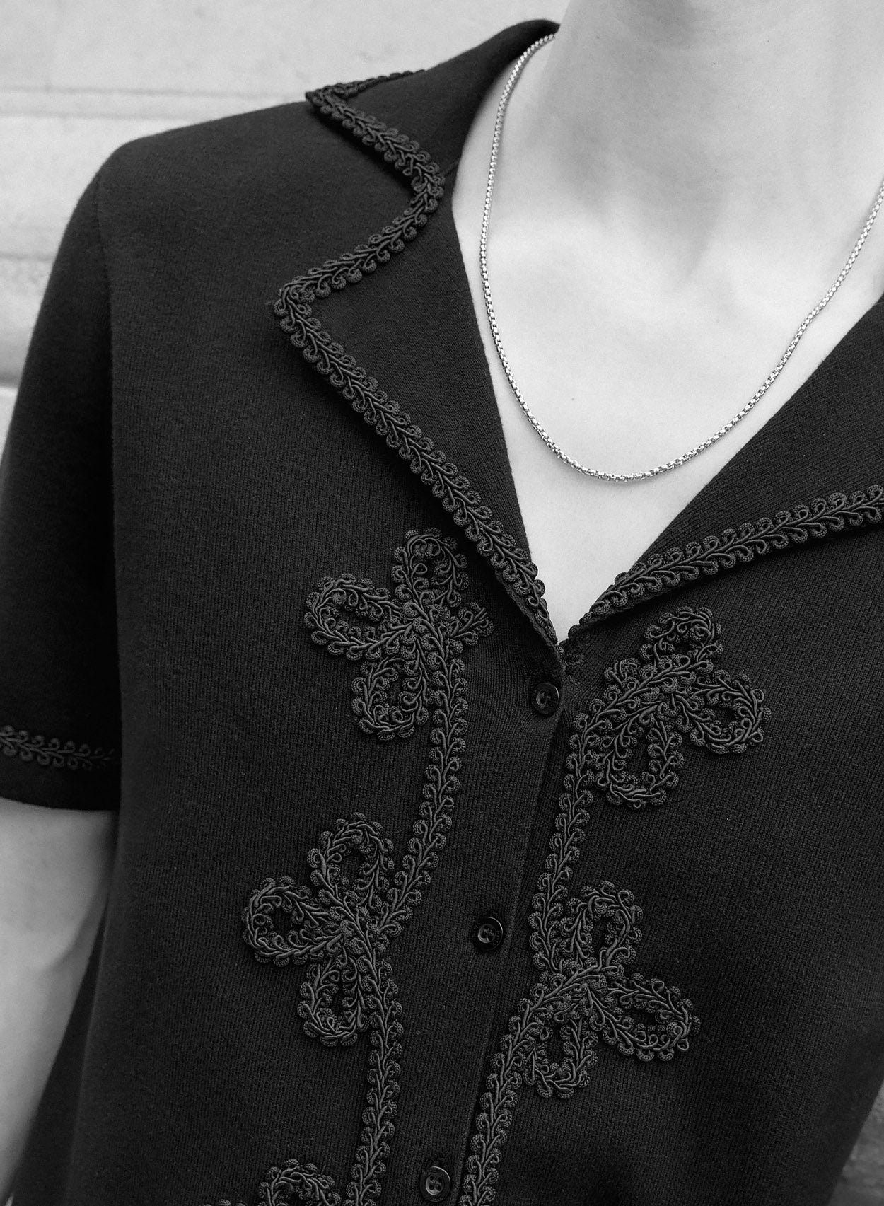 Black Embroidery Black Lace Knitted Cotton Polo - Image 3