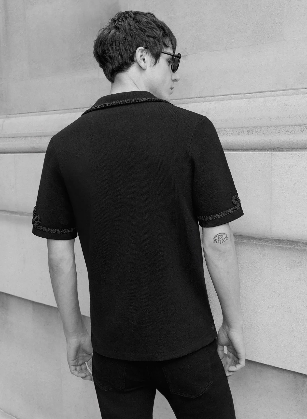 Black Embroidery Black Lace Knitted Cotton Polo - Image 4