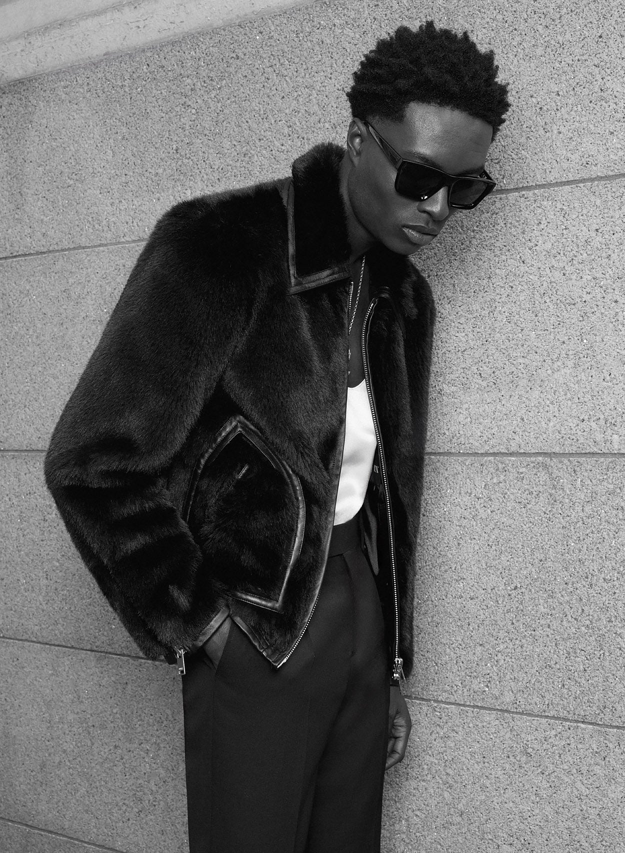 Black Faux Fur Leather Trim Jacket - Image 4
