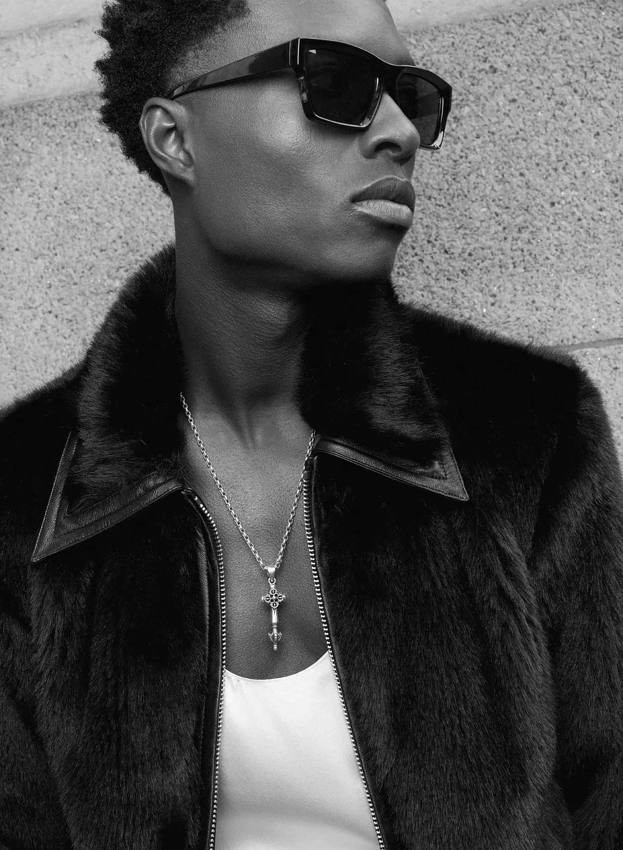 Black Faux Fur Leather Trim Jacket - Image 6