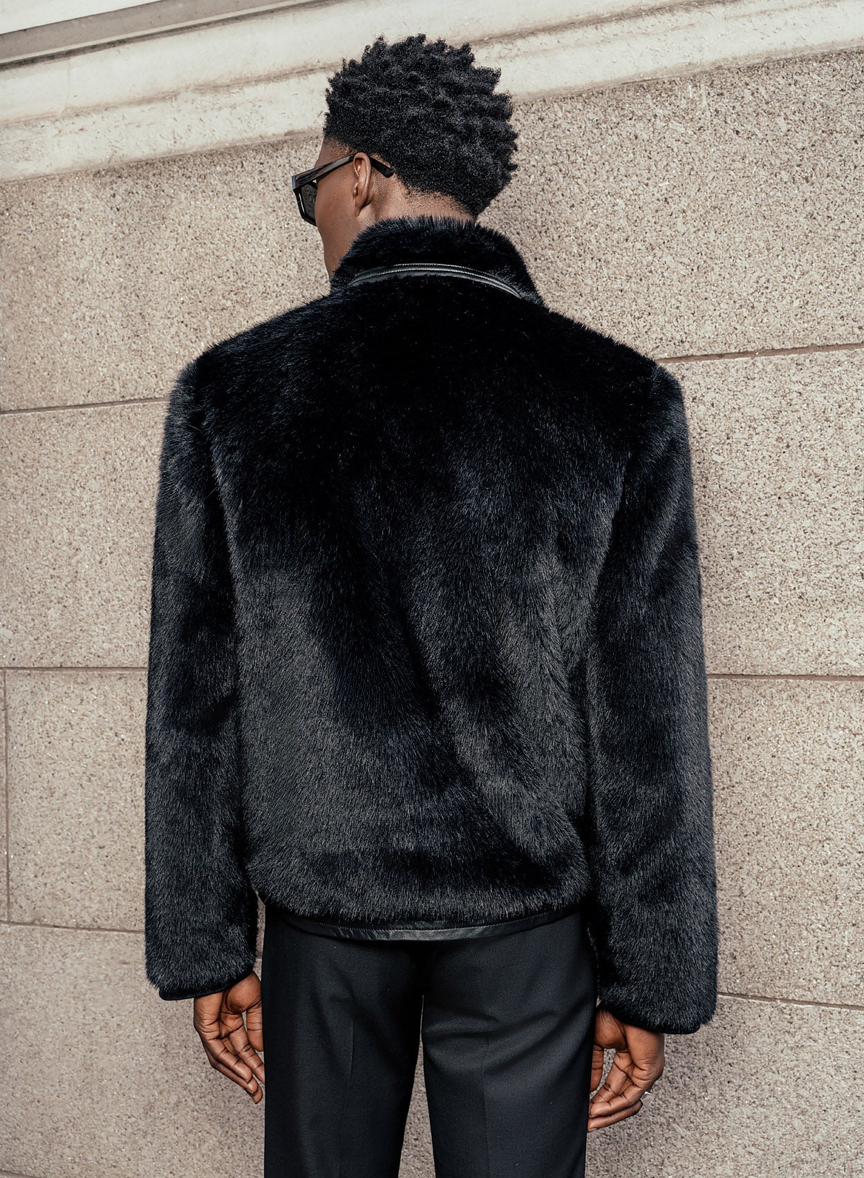 Black Faux Fur Leather Trim Jacket - Image 7