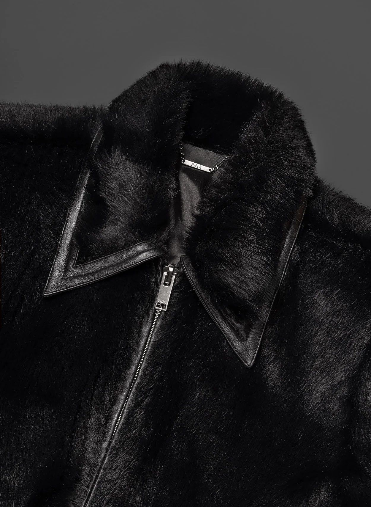 Black Faux Fur Leather Trim Jacket - Image 8