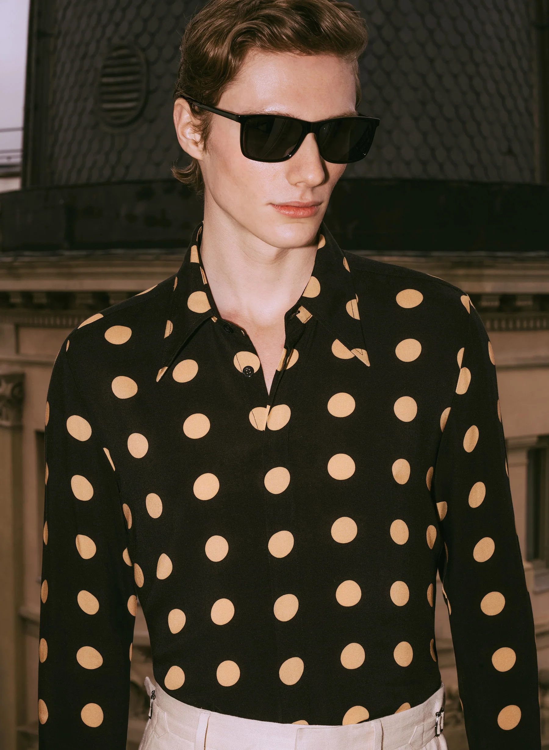 Black Polka Geometric Viscose Shirt - Image 4