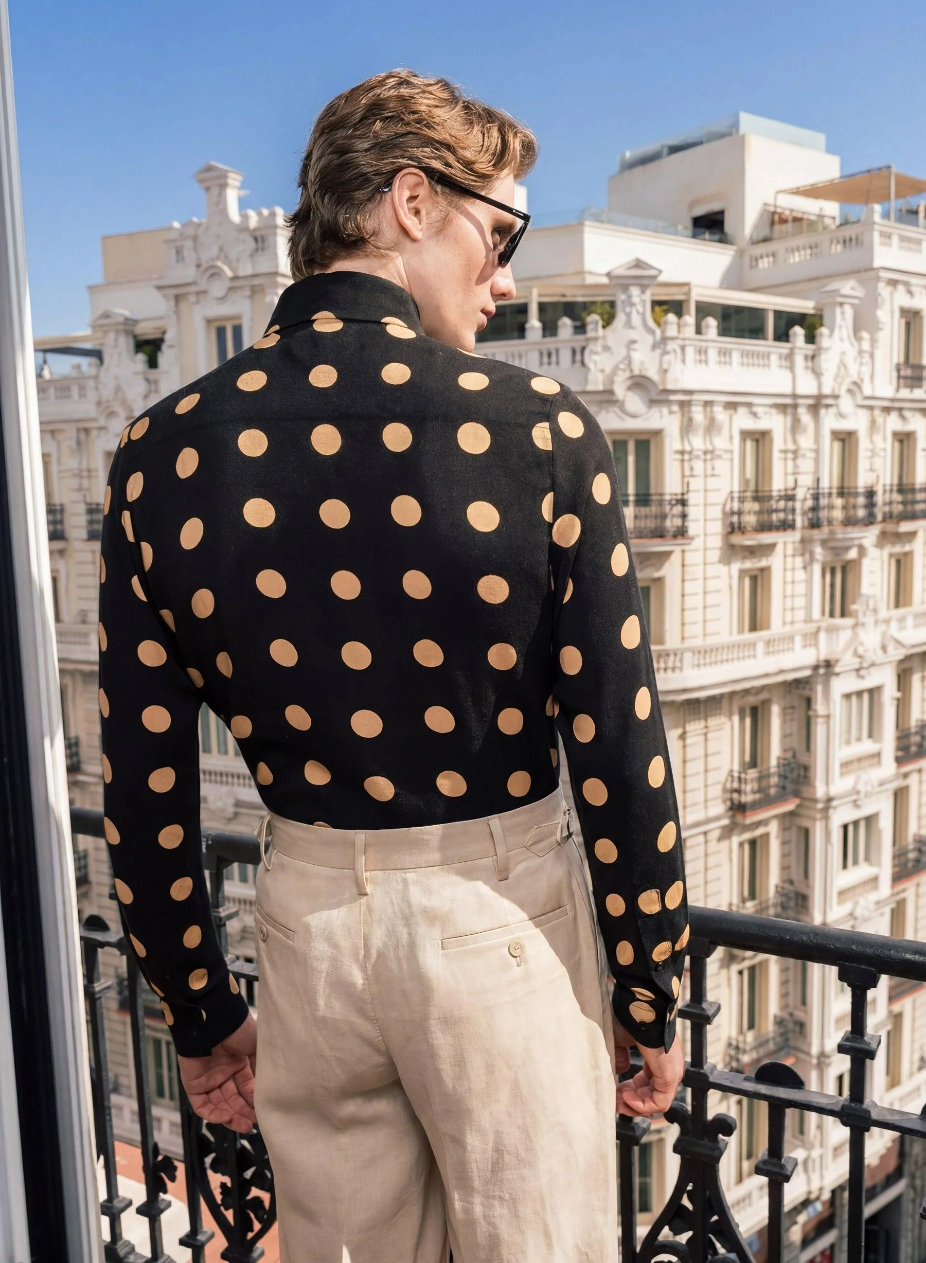 Black Polka Geometric Viscose Shirt - Image 5