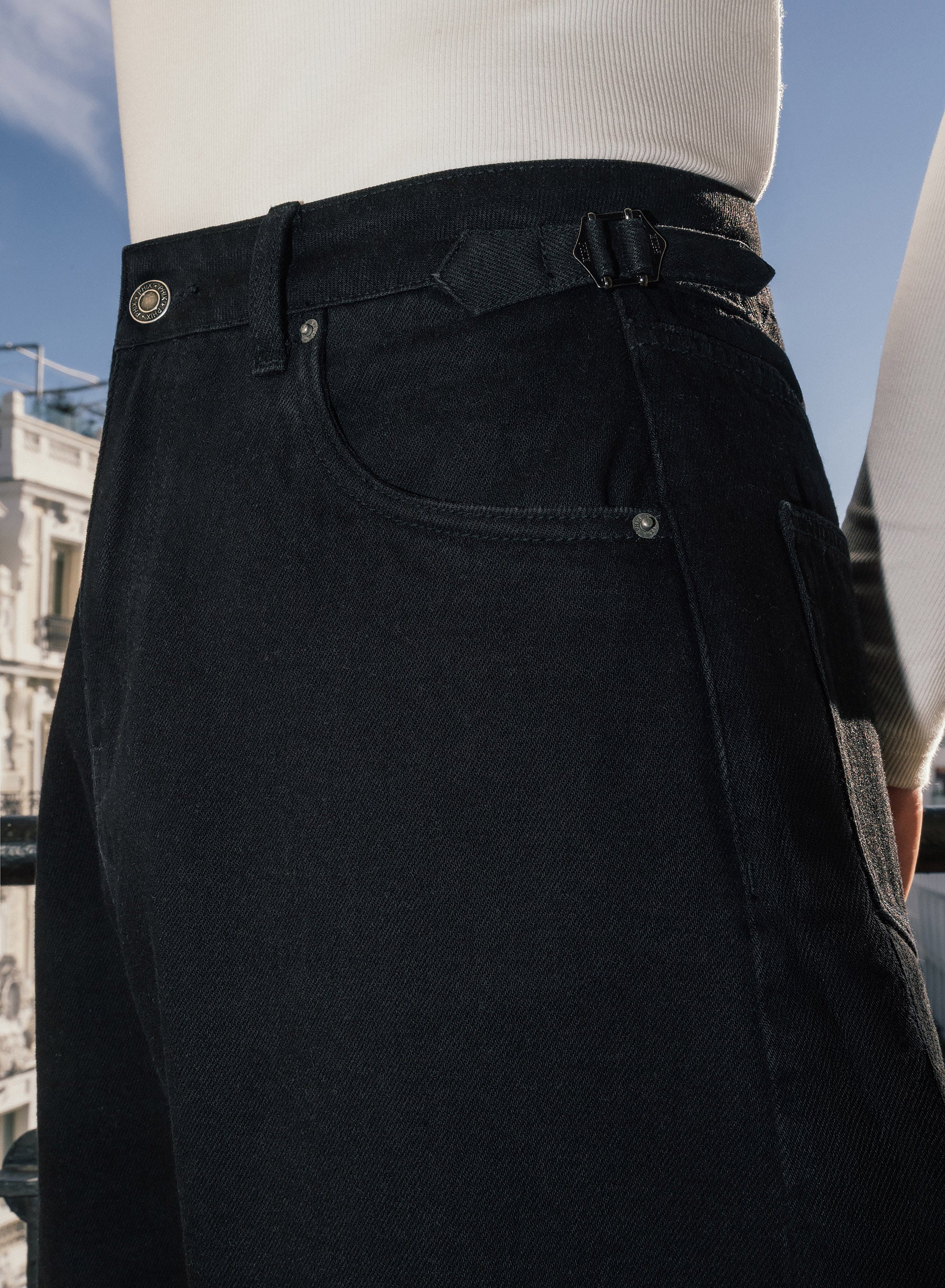 Black High Waisted Side Buckle Barrel Leg Jeans - Image 2