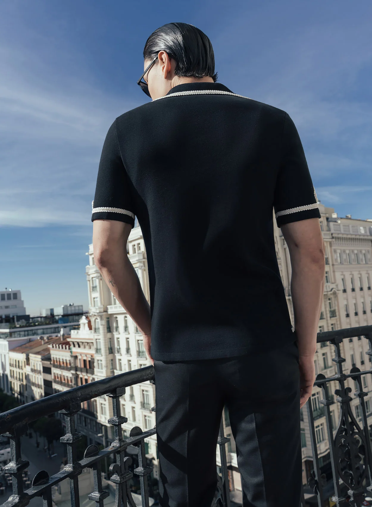 Black Embroidery Lace Knitted Cotton Polo - Image 4