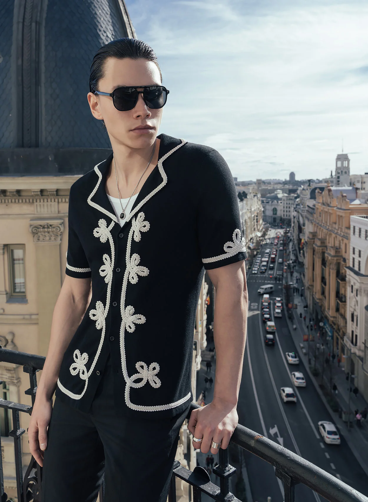 Black Embroidery Lace Knitted Cotton Polo - Image 6