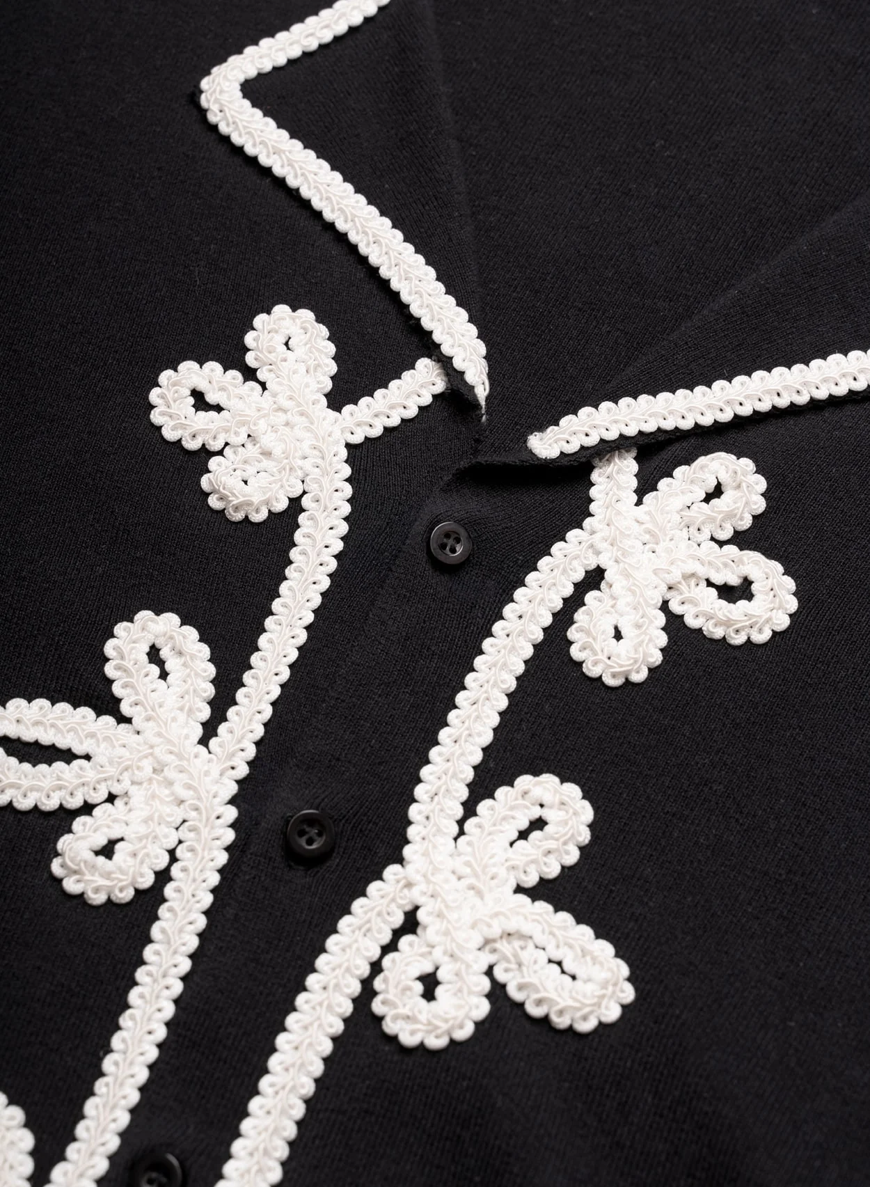 Black Embroidery Lace Knitted Cotton Polo - Image 7