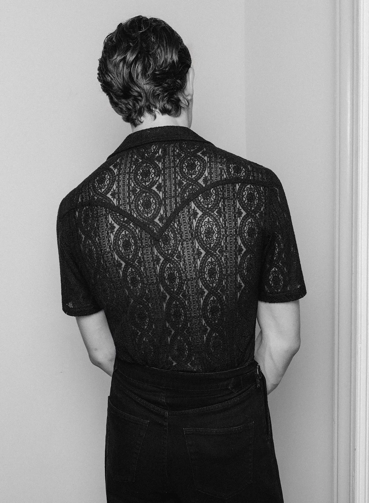 Short Sleeve Western Black Lace Embroidery Shirt - Image 3