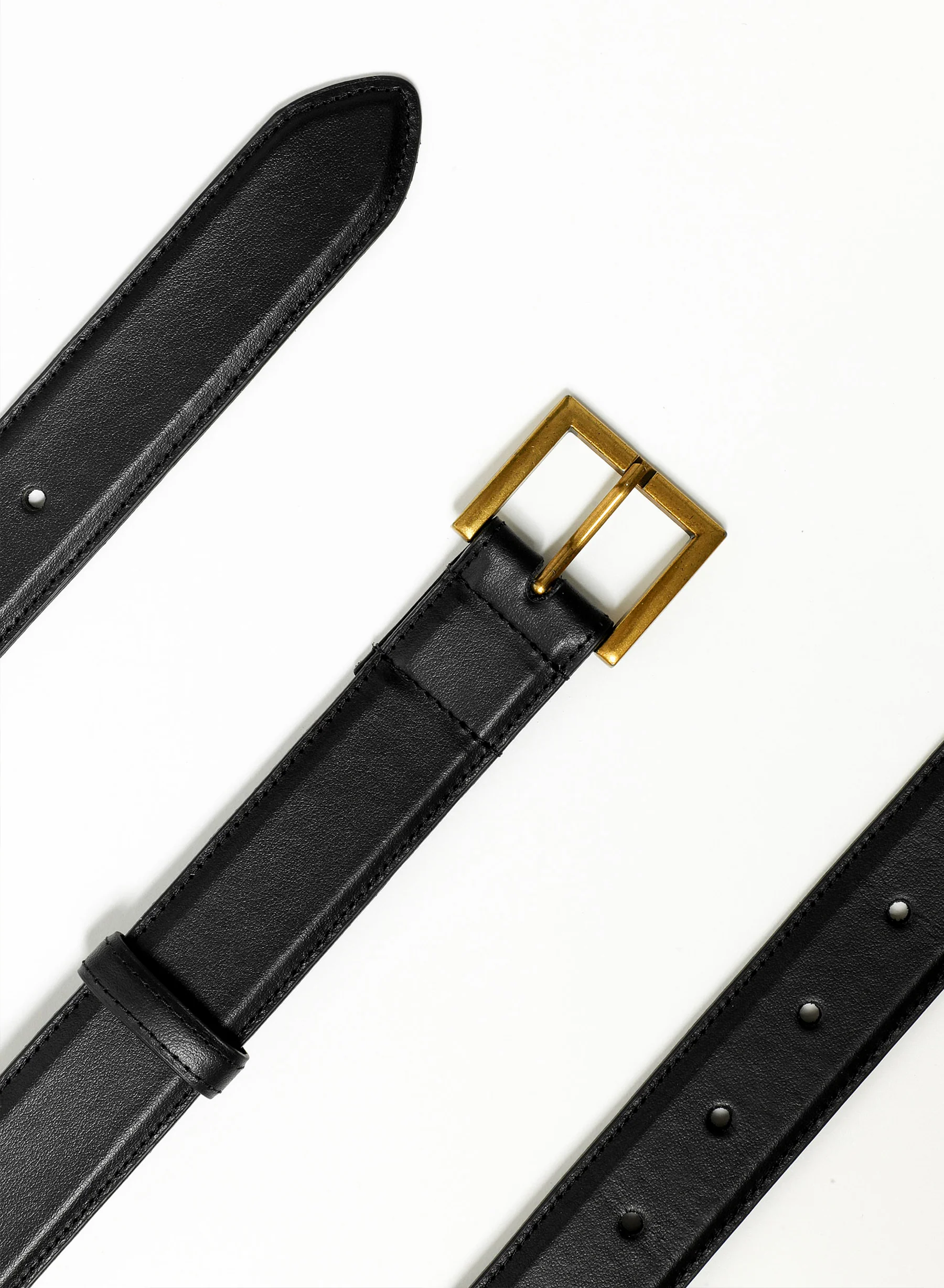 Black Leather Square Gold Buckle Belt