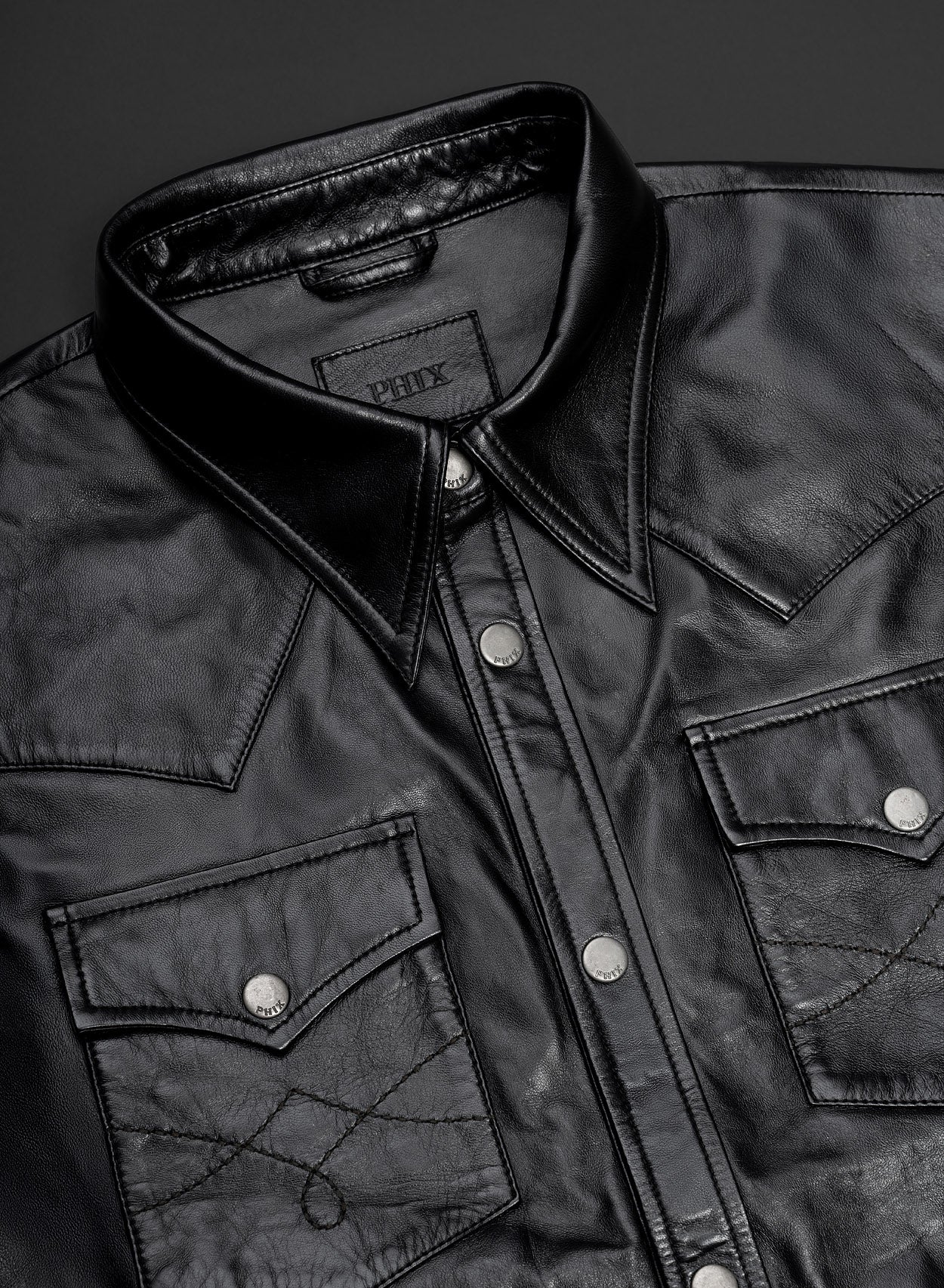 Black Leather Western Shirt - Image 3