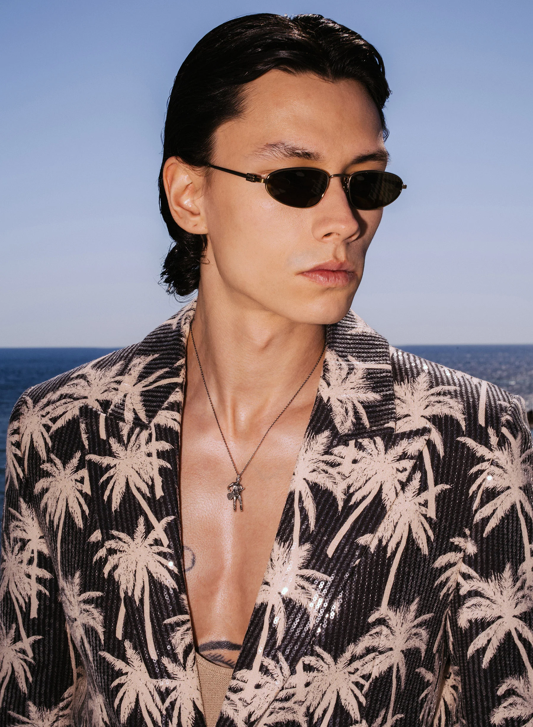 Black Linen Palm Sequin Blazer - Image 3