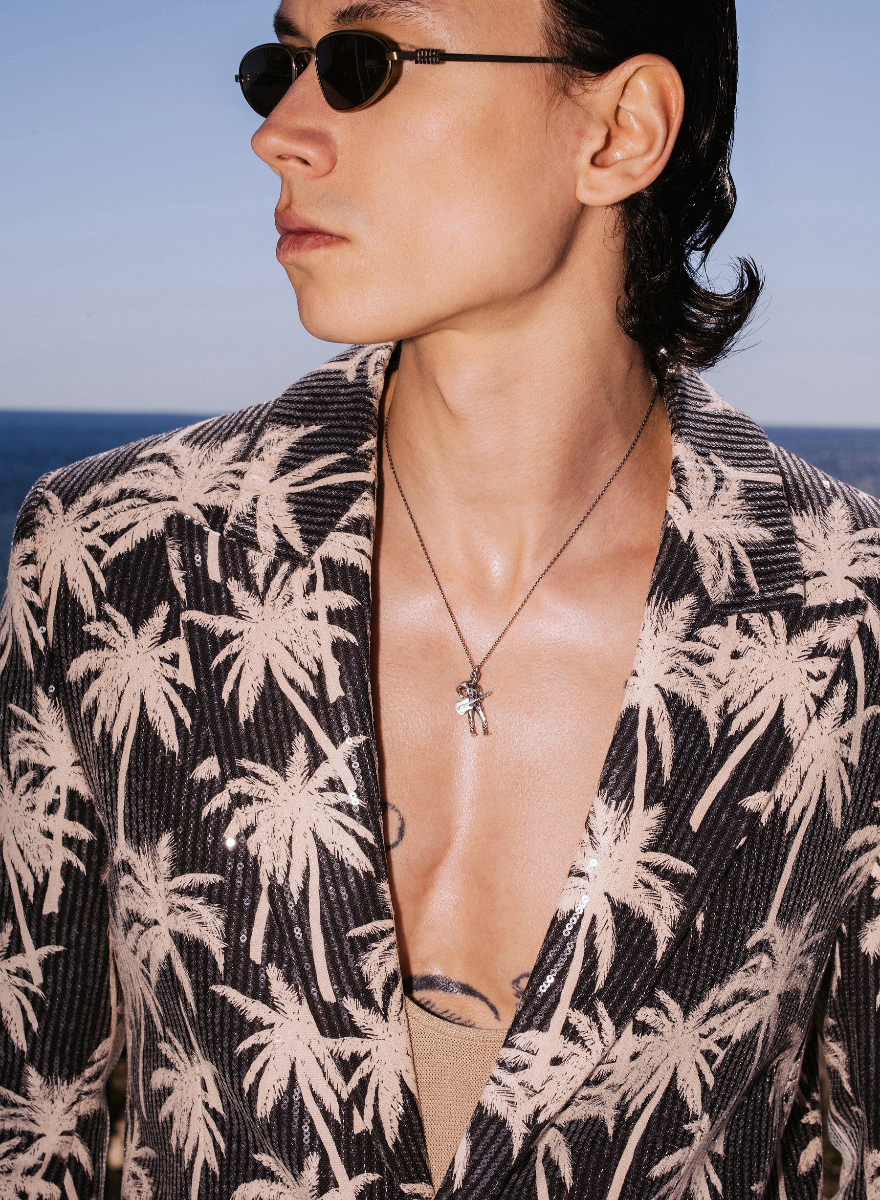 Black Linen Palm Sequin Blazer - Image 4