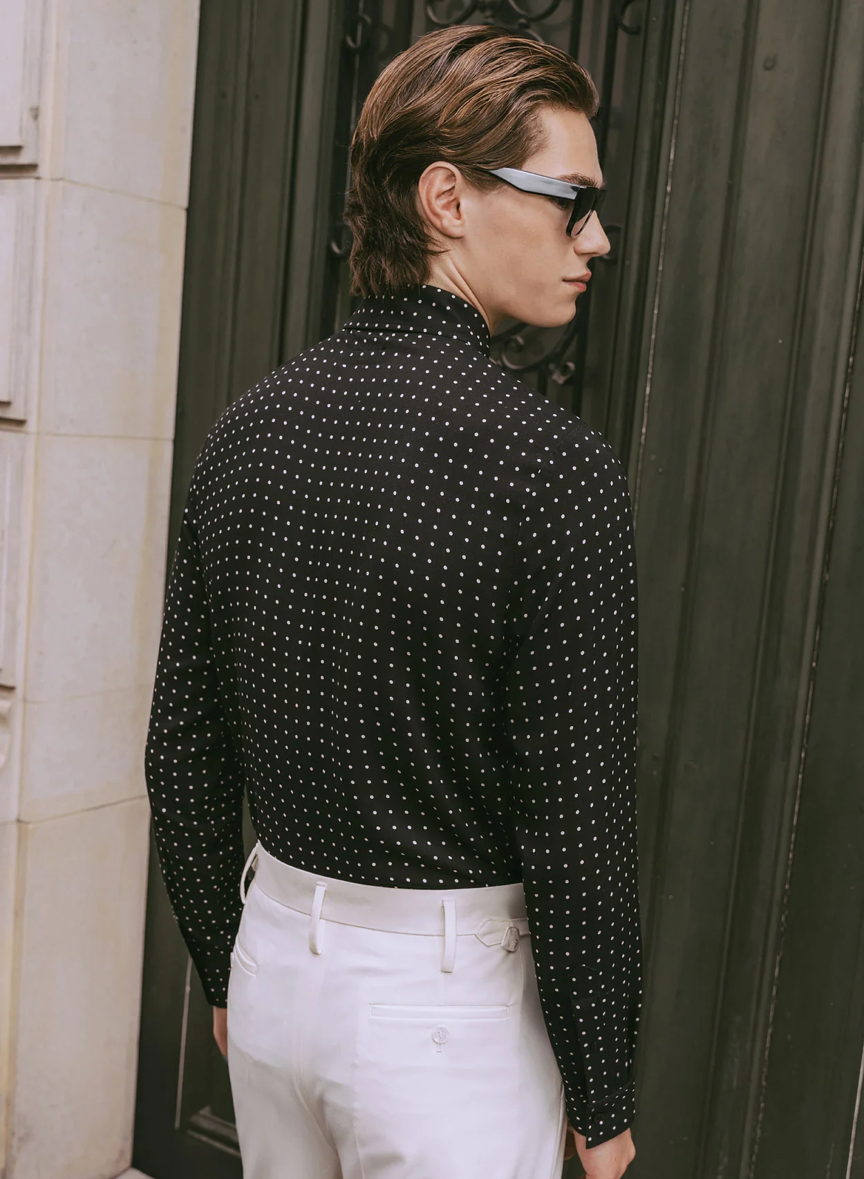 Black Micro Polka Dot Viscose Shirt - Image 3