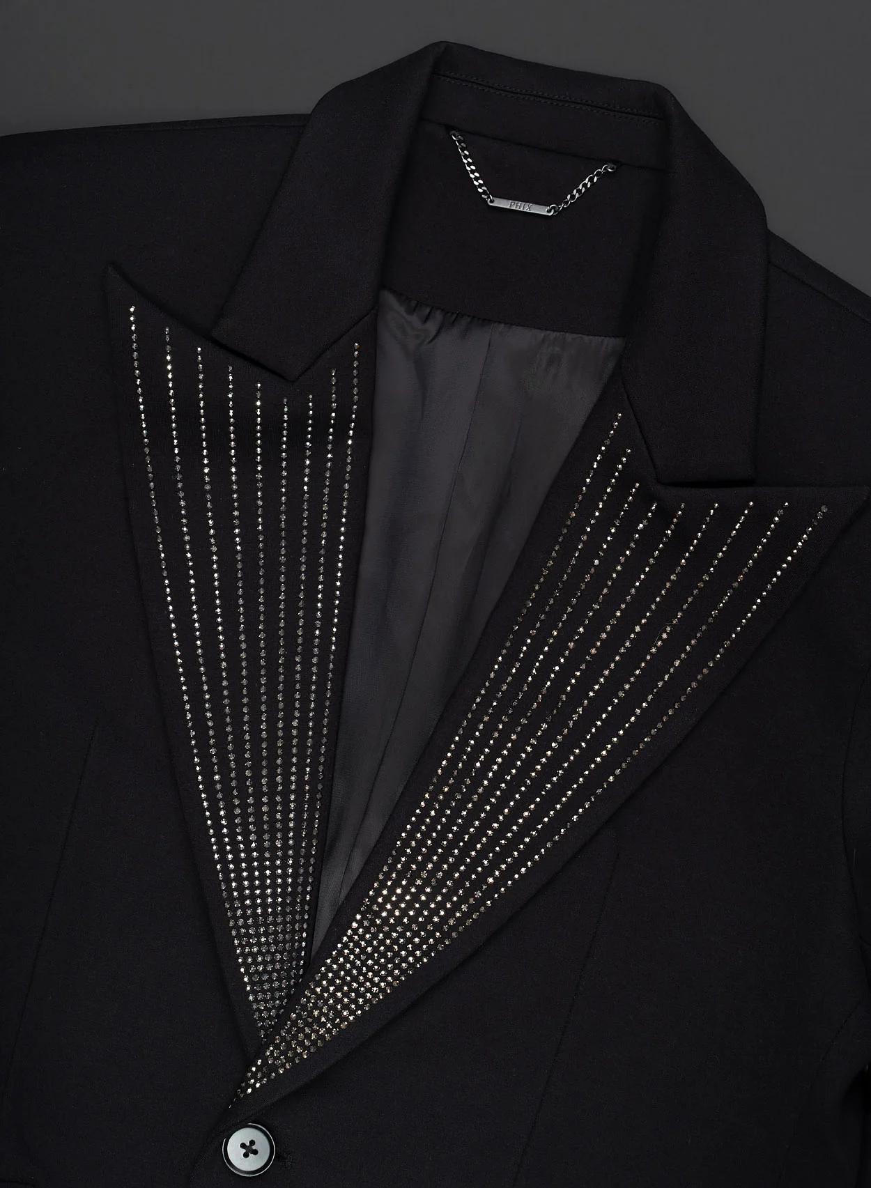 Black Rhinestone Embellished Lapel Blazer - Image 7