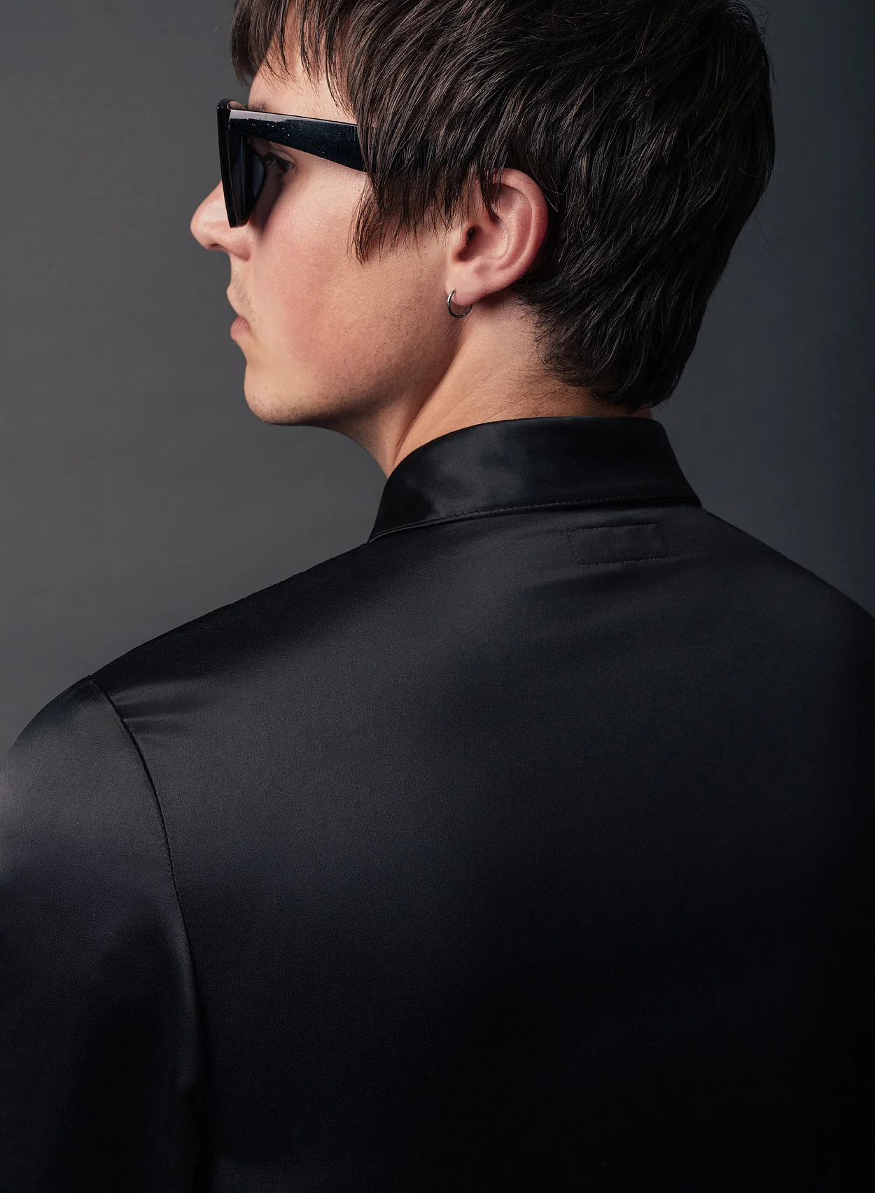 Black Satin Oversize Dagger Collar Shirt - Image 4