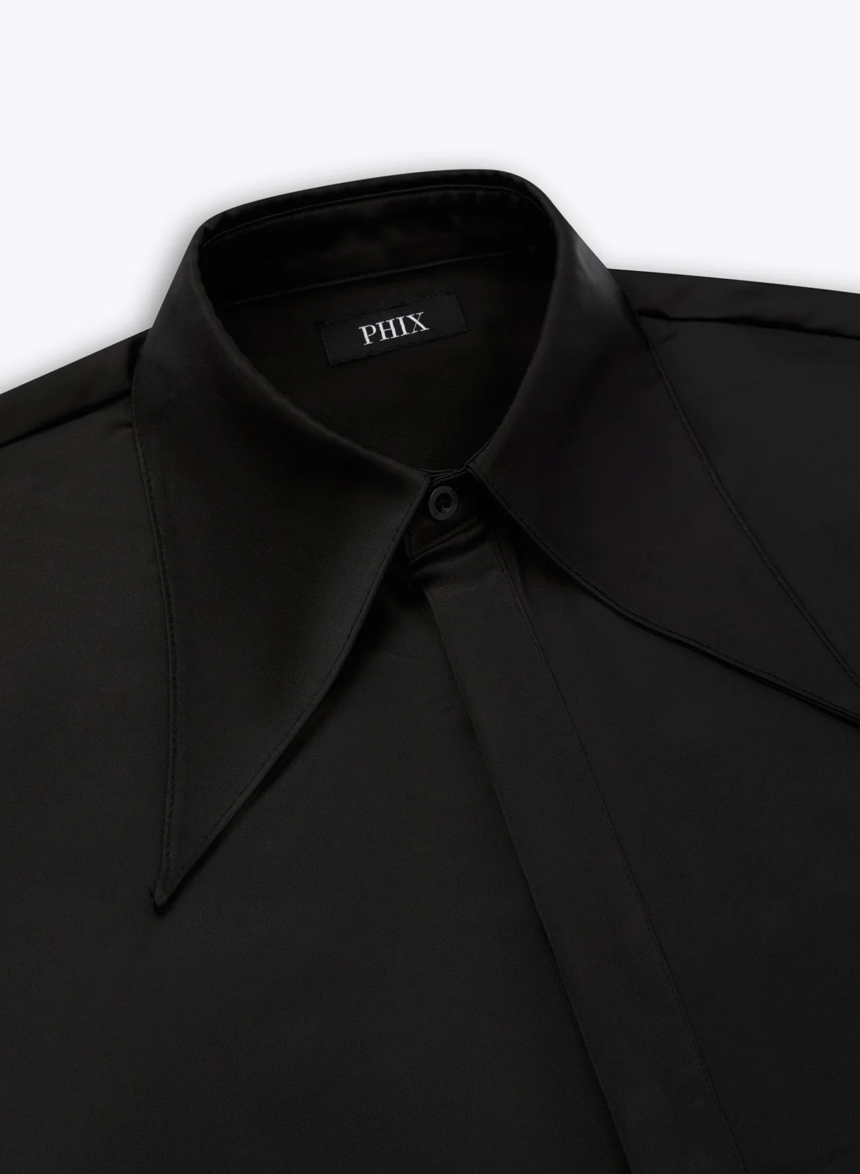 Black Satin Oversize Dagger Collar Shirt - Image 5