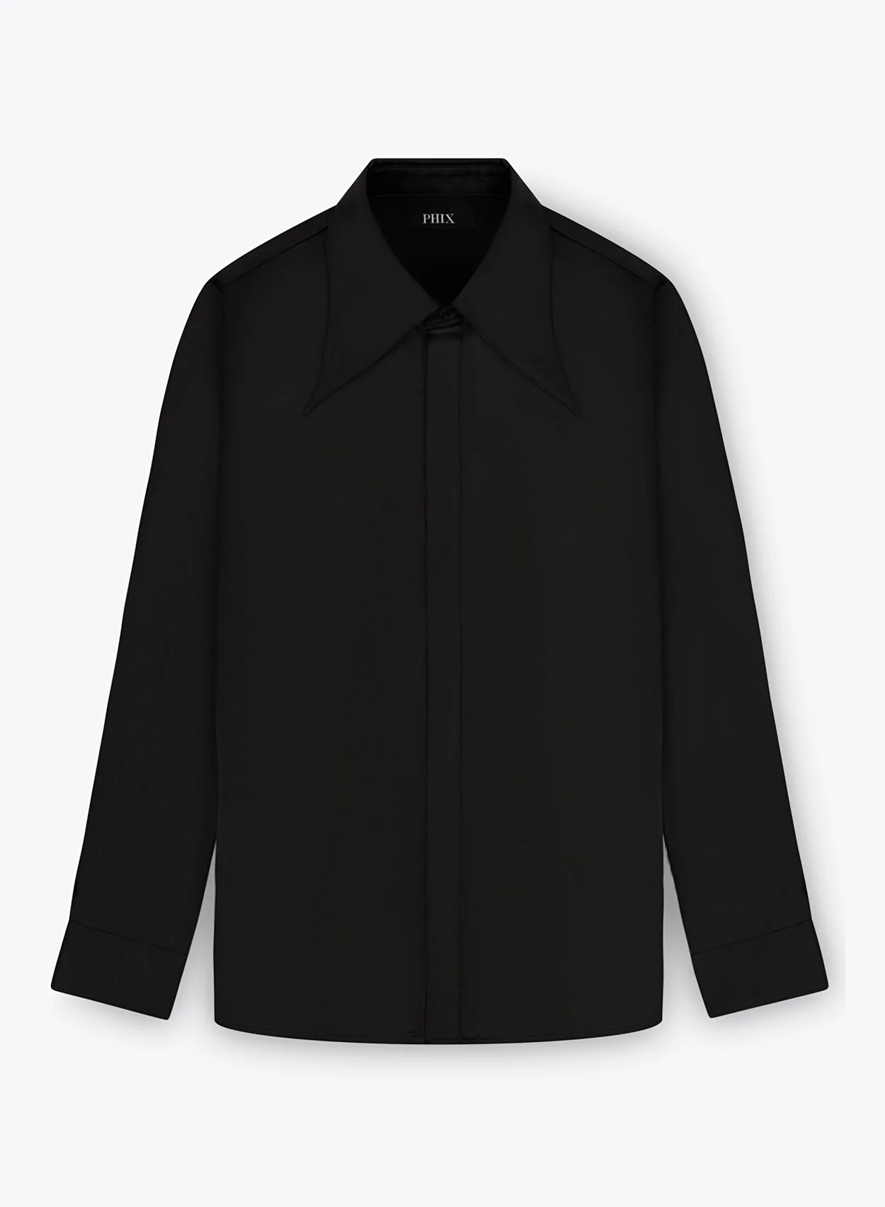 Black Satin Oversize Dagger Collar Shirt - Image 6
