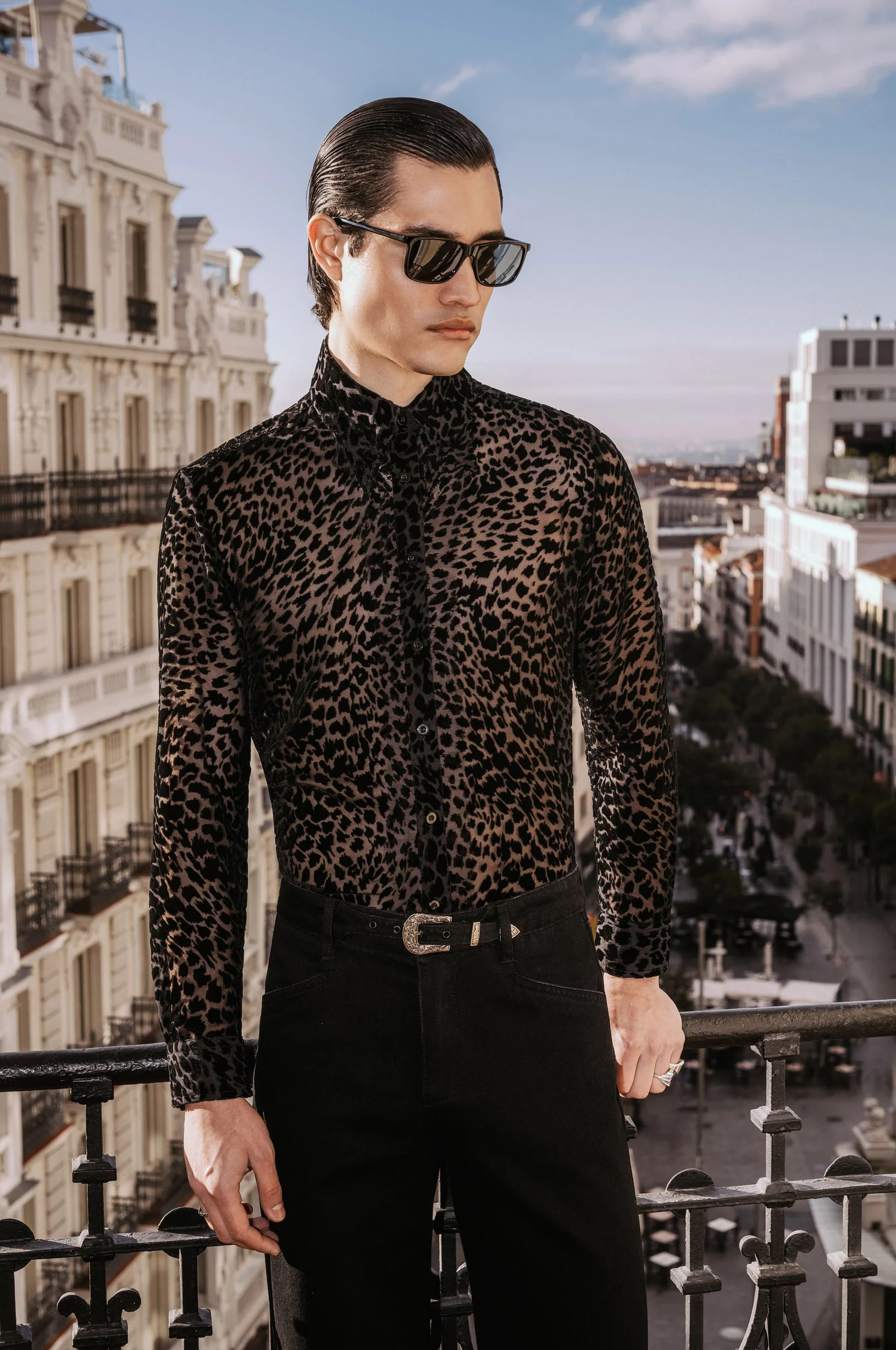 Black Semi Sheer Leopard Effect Velvet Shirt - Image 2