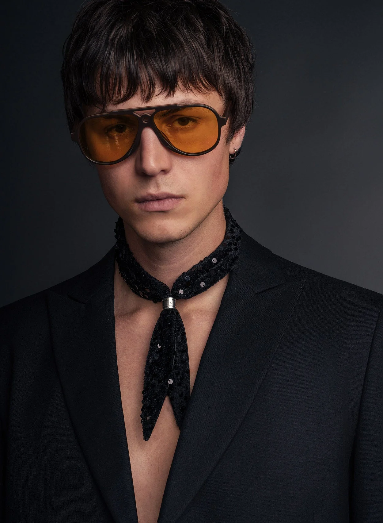 Black Sequin Ring Tie Neck Scarf - Image 3