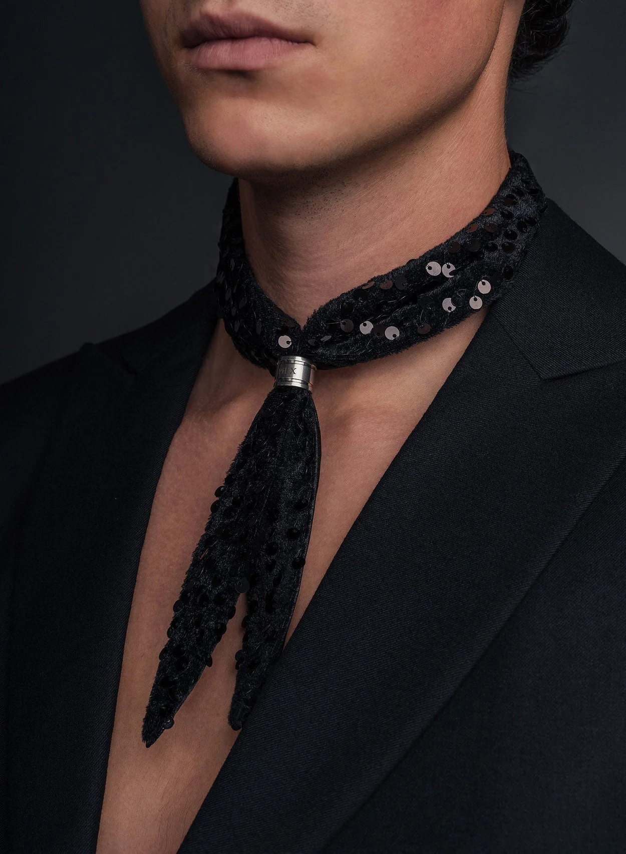 Black Sequin Ring Tie Neck Scarf - Image 4
