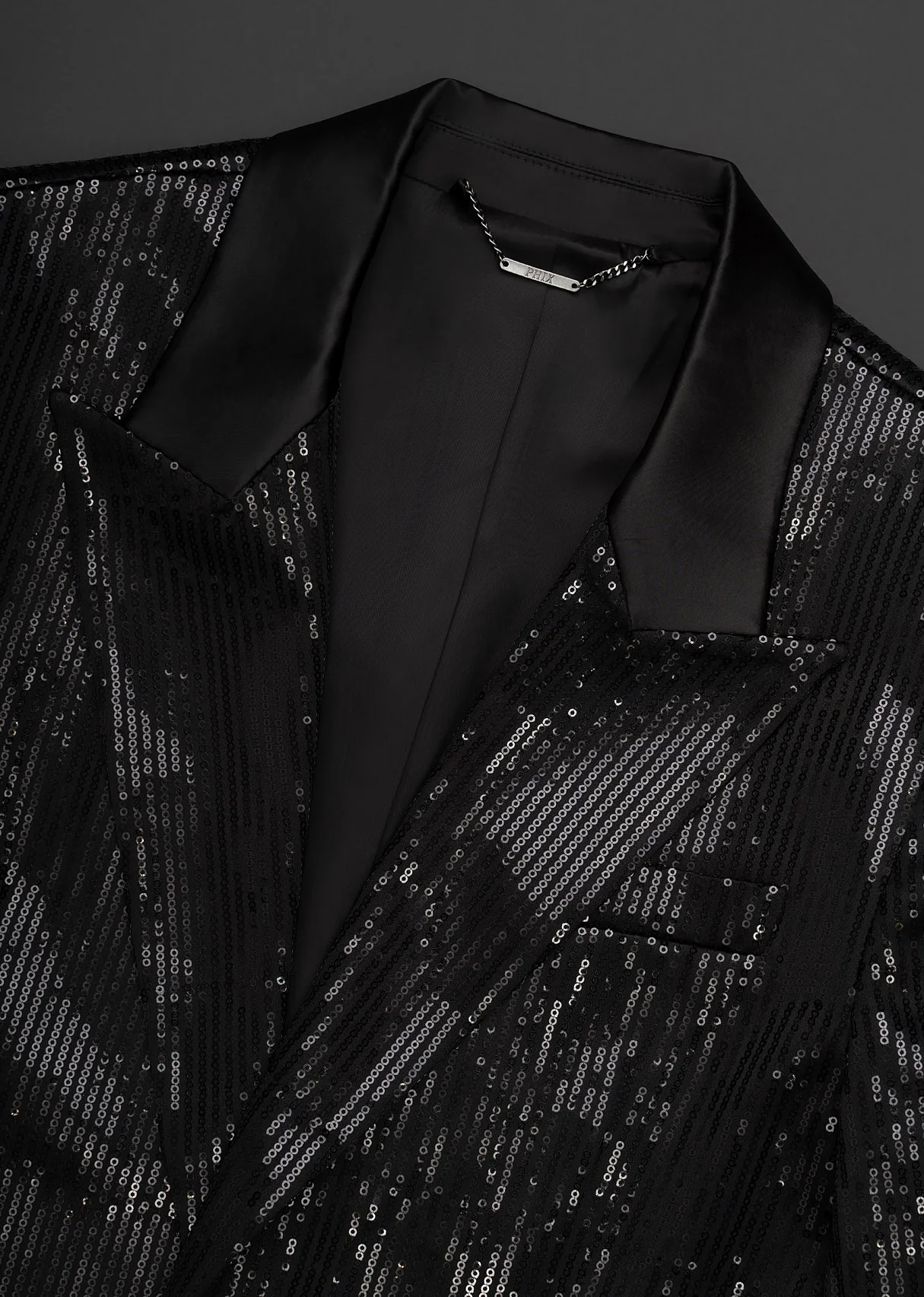 Black Sequin Peak Satin Blazer - Image 2