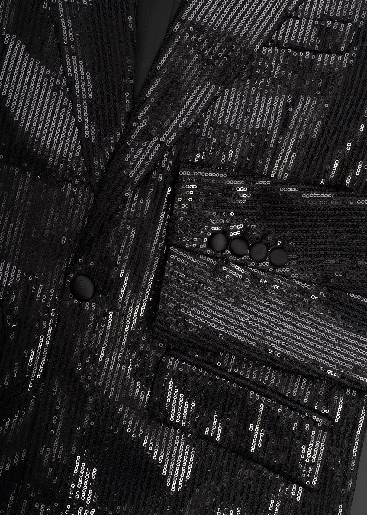 Black Sequin Peak Satin Blazer - Image 3